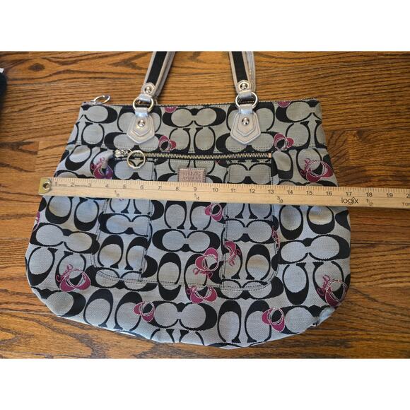 Coach Poppy Signature Hearts Gray Black Canvas Large Tote Bag/ Shoulder Bag - Picture 12 of 12